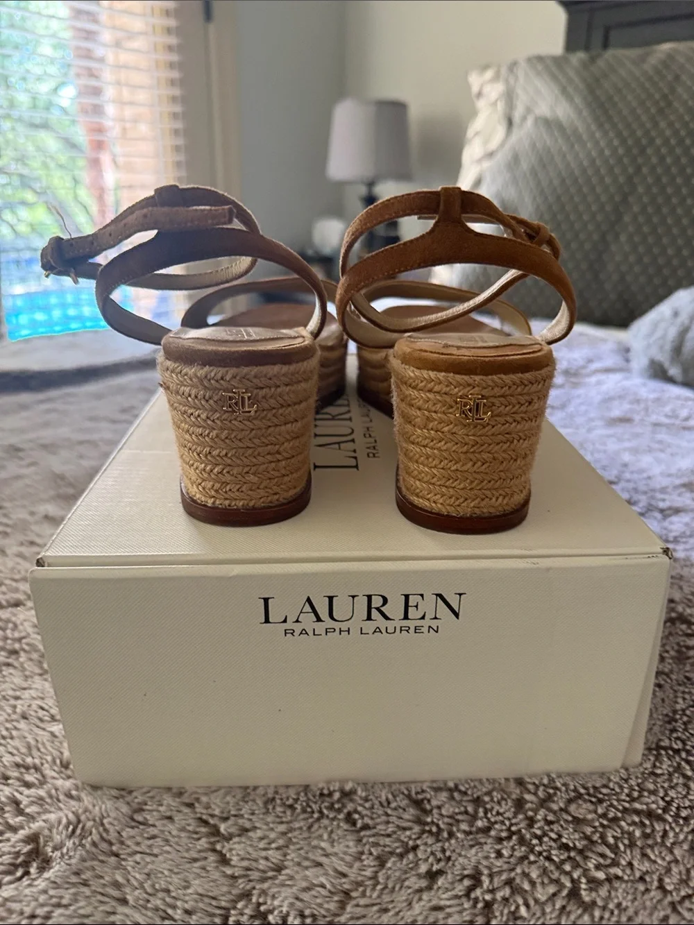 Lauren Ralph Lauren Leona Espadrille Wedge Sandals Brown Suede Size 8.5B